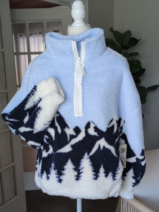 No Boundaries Tops - Nwt Cozy No Boundaries Light Blue & Navy Mountain Sherpa Pullover Medium